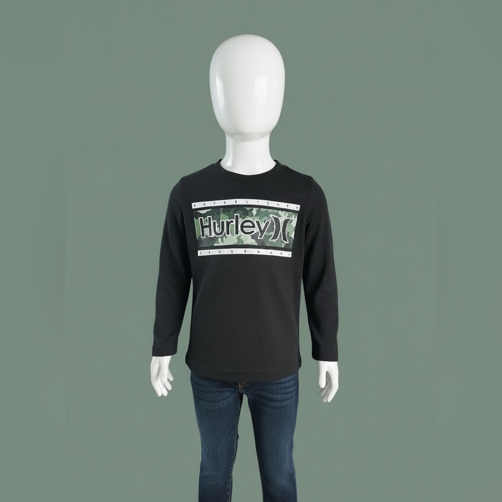 Hurley Kids Camo Logo Black Long Sleeve Tee